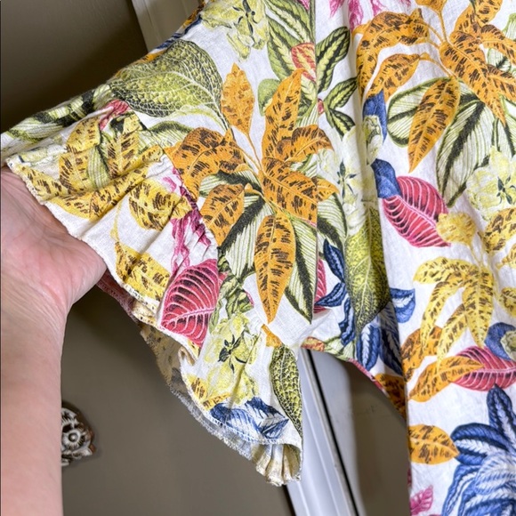 Floral 100% Linen Made in Italy Yellow and Pink Oversized Tunic Dress - Picture 3 of 8